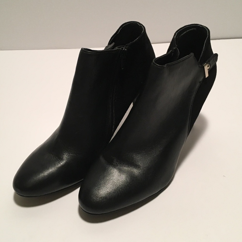 Alfani Gabry French Heel Ankle Boots Black Almond Toe Leather